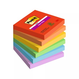 POST-IT, Post-it Super Haftnotizen Playful Farbe Sammlung 76 mm x 76 mm 90 Blatt 6 Stück, Post-it® Super Sticky Haftnotizen Playful Collection, 76 x 76 mm 6 Stück