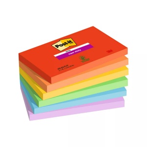 POST-IT, Post-it Super Haftnotizen 76 x 127 mm Blau, Grün, Orange, Rot, Violett, Gelb Rechteckig Einfarbig 6 Blöcke mit 90 Blatt, Post-it Notizzettel Super Sticky Playful Collection 7.6 x 12.7 cm