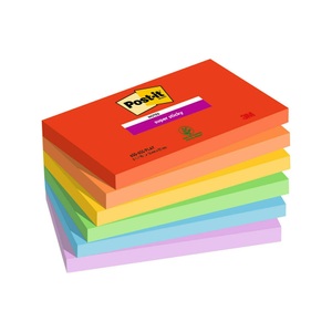 POST-IT, Post-it Super Haftnotizen 76 x 127 mm Blau, Grün, Orange, Rot, Violett, Gelb Rechteckig Einfarbig 6 Blöcke mit 90 Blatt, Post-it Notizzettel Super Sticky Playful Collection 7.6 x 12.7 cm
