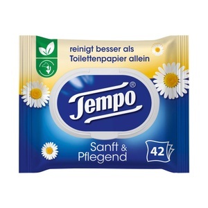 Tempo, Tempo Feuchttücher sanft & sicher Kamille 42 Stück, Tempo Feuchte Toilettentücher Sanft & Pflegend (42 Stk)