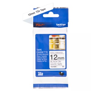 Brother, Brother Band ZU P-Touch 300 12mm, Brother P-Touch, schwarz auf weiss, 12mm, nicht laminiert, TZe-N231, (TZN231)
