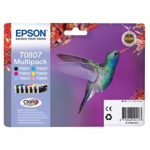 Epson, Epson T080740 Multipack CMYB/lC/lM Stylus Phot Tintenpatrone, Multipack 6-colours T0807 Claria Photographic Ink, Tinte