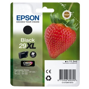 Epson, Original Tintenpatrone XL schwarz Epson T299140, Epson E29 Druckerpatronen XL bk - Epson T2991, No. 29XL bk, C13T29914010 für z.B. Epson Expression Home XP -235, Epson Expression Home XP -330
