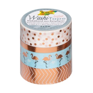 folia, Folia Washi Tape Hotfoil Gold Weiss Blau, Deko-Klebeband ROSEGOLD 4er-Set in bunt
