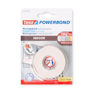 Tesa, Tesa Powerbond Montageband 1.5m, Tesa Powerbond Indoor, 19mm x 1.5m, Montageband, doppelseitig, 55740-00001