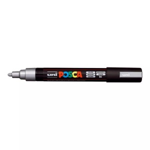 UNI, Uni Marker POSCA 1.8-2.5 mm Silber, uni-ball Posca Marker, 1,8-2,5mm, silber, Rundspitze, PC5M silber