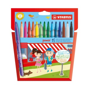 Stabilo, Stabilo 25er Set Filzstift 15Stück, Stabilo Fasermaler Power, 280/15-01, (15 Farben assortiert)