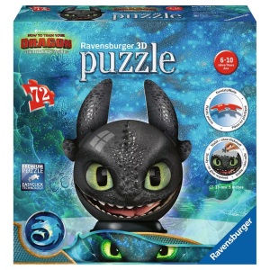 Ravensburger, Ravensburger 3D Puzzleball Dragons 3 Ohnezahn mit Ohren, 72 Teile, Ravensburger 3D-Puzzle »Dragons 3 Ohnezahn mit Ohren«