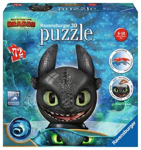 Ravensburger, Ravensburger 3D Puzzleball Dragons 3 Ohnezahn mit Ohren, 72 Teile, Ravensburger 3D-Puzzle »Dragons 3 Ohnezahn mit Ohren«