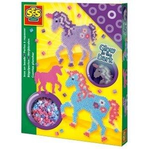 SES CREATIVE, SES Creative ® Bügelperlenset - Einhorn Glow in the Dark, Bügelperlen-Set EINHORN GLOW mit Schablone