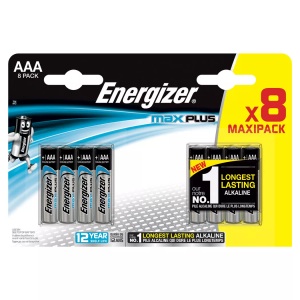 Energizer, Energizer Batterie Max Plus AAA LR03 1200 mAh Alkaline 1,5 V Packung mit 12 Stück, ENERGIZER Max Plus AAA 8 + 4 - Batterie (Silber)