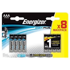 Energizer, Energizer Batterie Max Plus AAA LR03 1200 mAh Alkaline 1,5 V Packung mit 12 Stück, ENERGIZER Max Plus AAA 8 + 4 - Batterie (Silber)