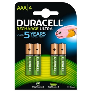 Duracell, Recharge Ultra Micro (AAA) NiMH Akku mit 850 mAh - 4 Stück, Duracell AAA Wiederaufladbare Batterien Recharge Ultra HR03 900 mAh NiMH 1,2 V 4 Stück