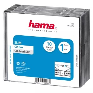 HAMA, Hama CD 10er Pack slim box schwarz, HAMA 51275 CD SLIM BOX CLEAR/BLACK - CD-Leerhülle (Schwarz/Transparent)