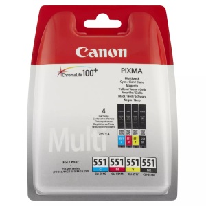 Canon, Canon Cli-551M Multipack Tinte Bkcmy 7ml, Canon Tintenpatrone, blau/gelb/rot/schwarz, Multipack, CLI-551MUL, 6509B008