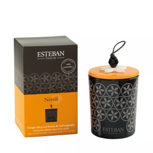 Esteban, Esteban - Duftkerze ESTEBAN - Naturstoff - orange/schwarz - 9 cm, Esteban - Duftkerze, 170 ml, Dunkelbraun