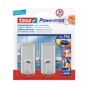 Tesa, tesa Powerstrips® Haken Large Classic, Chrom 58051-10-01 tesa Inhalt: 1 Pckg., Tesa Powerstrips Haken Classic, 2 Haken/4 Strips Large, chrom, 58051-00010-00