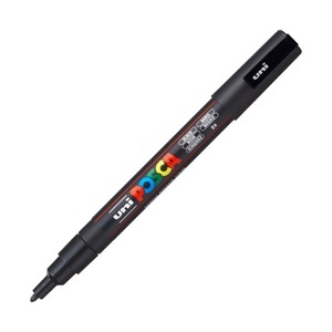 UNI, Uni Marker POSCA 0.9-1.3 mm Schwarz, uni-ball Posca Marker, 0,9-1,3mm, schwarz, Rundspitze, PC3M schwarz