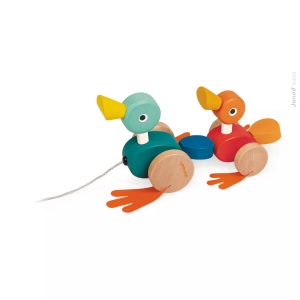 Janod, Janod Holz-Nachzieh-Spielzeug ENTENFAMILIE in orange, Janod - Nachziehspielzeug Entenfamilie