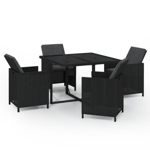 vidaXL, vidaXL 5-tlg. Garten-Essgruppe mit Auflagen Poly Rattan Schwarz, vidaXL 5-tlg. Garten-Essgruppe mit Kissen Poly Rattan Schwarz