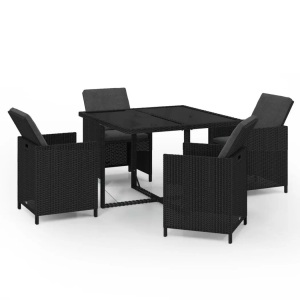 vidaXL, vidaXL 5-tlg. Garten-Essgruppe mit Auflagen Poly Rattan Schwarz, vidaXL 5-tlg. Garten-Essgruppe mit Kissen Poly Rattan Schwarz