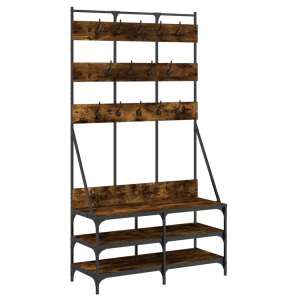 vidaXL, vidaXL Kleiderständer mit Schuhablage Räuchereiche 100x40x184 cm, vidaXL Kleiderständer mit Schuhablage Räuchereiche 100x40x184 cm