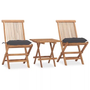 vidaXL, vidaXL 3-tlg. Garten-Essgruppe mit Kissen Klappbar Massivholz Teak, vidaXL 3-tlg. Garten-Essgruppe mit Kissen Klappbar Massivholz Teak