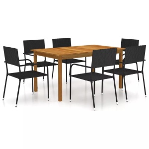 vidaXL, vidaXL 7-tlg. Garten-Essgruppe Schwarz, vidaXL 7-tlg. Garten-Essgruppe Schwarz