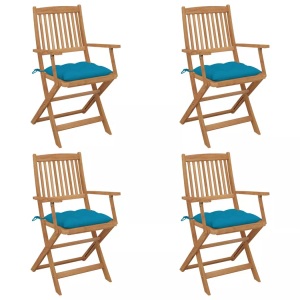 vidaXL, vidaXL Klappbare Gartenstühle 4 Stk. mit Kissen Massivholz Akazie, vidaXL Klappbare Gartenstühle 4 Stk. mit Kissen Massivholz Akazie
