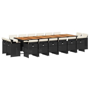 vidaXL, vidaXL 17-tlg. Garten-Essgruppe mit Kissen Schwarz Poly Rattan