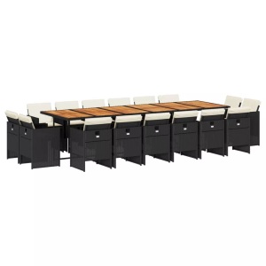 vidaXL, vidaXL 17-tlg. Garten-Essgruppe mit Kissen Schwarz Poly Rattan