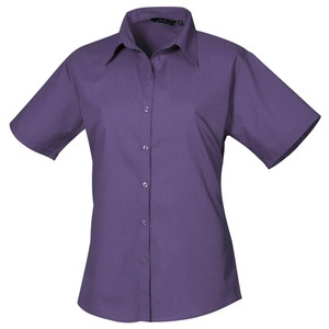 Premier, Kurzarm Popeline Bluse Arbeitshemd Damen Lila 42, PREMIER - Kurzarm Popeline Bluse Arbeitshemd, für Damen, Lila, Größe 42