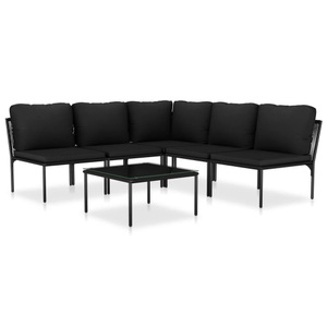 Diverse Hardware, 6-tlg. Garten-Lounge-Set mit Auflagen Schwarz PVC