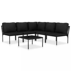 Diverse Hardware, 6-tlg. Garten-Lounge-Set mit Auflagen Schwarz PVC