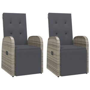 vidaXL, vidaXL Garten-Liegestühle mit Kissen 2 Stk. Grau Poly Rattan, vidaXL Garten-Liegestühle mit Kissen 2 Stk. Grau Poly Rattan