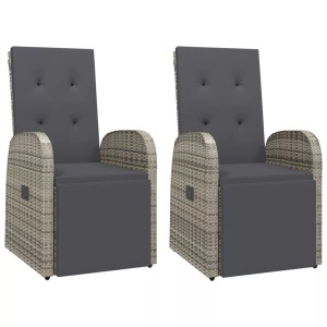 vidaXL, vidaXL Garten-Liegestühle mit Kissen 2 Stk. Grau Poly Rattan, vidaXL Garten-Liegestühle mit Kissen 2 Stk. Grau Poly Rattan