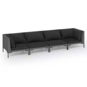 vidaXL, vidaXL 4-tlg. Garten-Lounge-Set mit Kissen Poly Rattan Dunkelgrau