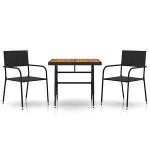 vidaXL, vidaXL 3-tlg. Garten-Essgruppe Poly Rattan Schwarz