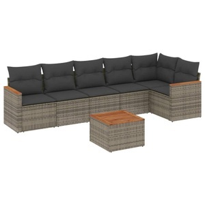 vidaXL, vidaXL 7-tlg. Garten-Sofagarnitur mit Kissen Grau Poly Rattan, vidaXL 7-tlg. Garten-Sofagarnitur mit Kissen Grau Poly Rattan