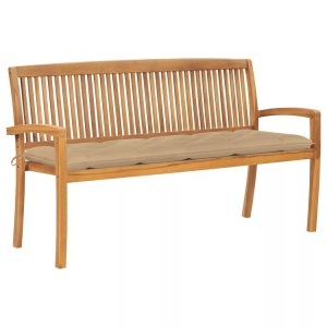vidaXL, vidaXL Stapelbare Gartenbank mit Auflage 159 cm Massivholz Teak, 