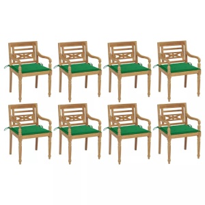vidaXL, vidaXL Batavia-Stühle mit Kissen 8 Stk. Massivholz Teak, vidaXL Batavia-Stühle mit Kissen 8 Stk. Massivholz Teak