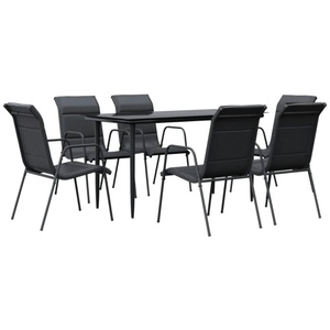 vidaXL, vidaXL 7-tlg. Garten-Essgruppe Schwarz Stahl und Textilene