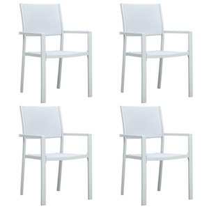 vidaXL, vidaXL Gartenstühle 4 Stk. Weiß Kunststoff Rattan-Optik, vidaXL Gartenstühle 4 Stk. Weiß Kunststoff Rattan-Optik