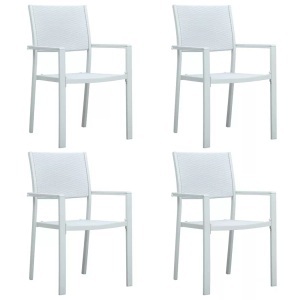 vidaXL, vidaXL Gartenstühle 4 Stk. Weiß Kunststoff Rattan-Optik, vidaXL Gartenstühle 4 Stk. Weiß Kunststoff Rattan-Optik