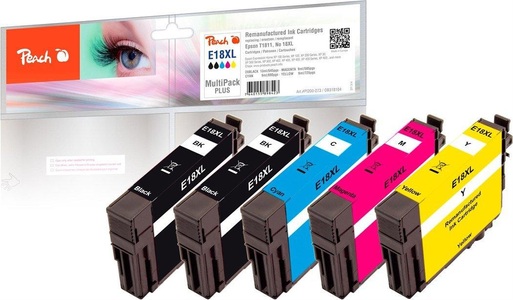 Peach, Peach Patrone Epson T1816 MultiPackPlus Retail Comp., Peach E18 XL 5 Druckerpatronen XL (2*bk, c/m/y) ersetzt Epson No. 18XL, C13T18164010 für z.B. Epson Expression Home XP -100