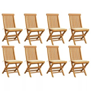 vidaXL, vidaXL Gartenstühle mit Creme Kissen 8 Stk. Massivholz Teak, vidaXL Gartenstühle mit Creme Kissen 8 Stk. Massivholz Teak