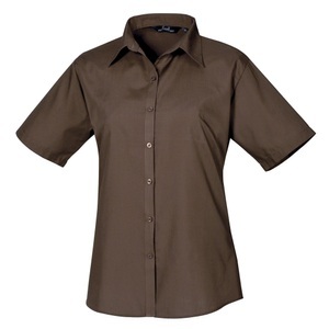 Premier, Kurzarm Popeline Bluse Arbeitshemd Damen Braun 34, PREMIER - Kurzarm Popeline Bluse Arbeitshemd, für Damen, Braun, Größe 34