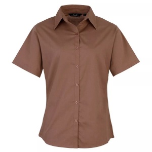 Premier, Kurzarm Popeline Bluse Arbeitshemd Damen Braun 34, PREMIER - Kurzarm Popeline Bluse Arbeitshemd, für Damen, Braun, Größe 34