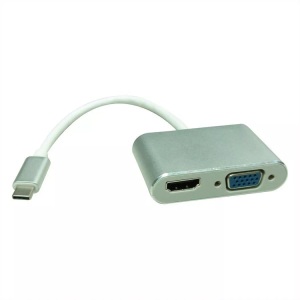 ROLINE, ROLINE Display Adapter USB Typ C - VGA + HDMI, Roline - 12033215 0,1 m USB Typ-C HDMI + VGA (D-Sub) Silber, One Size