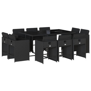 vidaXL, vidaXL 11-tlg. Garten-Essgruppe mit Kissen Schwarz Poly Rattan, vidaXL 11-tlg. Garten-Essgruppe mit Kissen Schwarz Poly Rattan